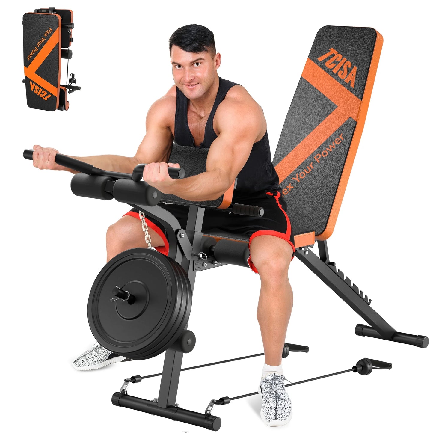 Transform Your Home Workouts with the TCISA Adjustable Weight Bench - Ultimate Versatility for Muscle Building with Leg Extension and Preacher Curl Pad