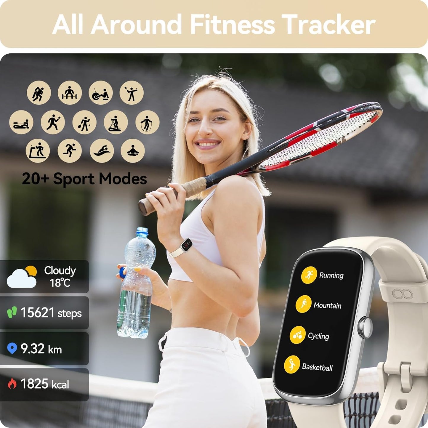 Fitness Tracker Watch with Heart Rate Blood Oxygen Sleep Monitor, IP68 Waterproof Smart Watches, Step Calorie Counter Activity Trackers and Smartwatches for Women Men