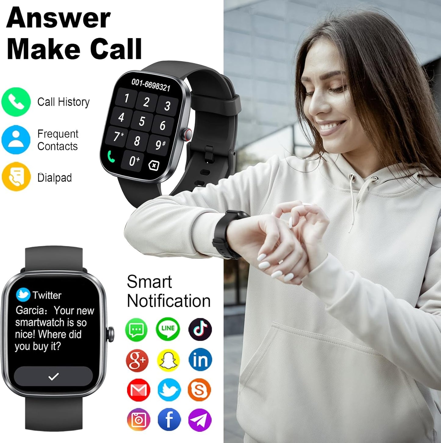 Smart Watch(Answer/Make Call), 1.91" Smartwatch for Men Women, NEW Fitness Watch with 110+ Sport Modes, Fitness Activity Tracke with Pedometer/Sleep Monitor/Heart Rate/Ip68 Waterproof, for Android Ios