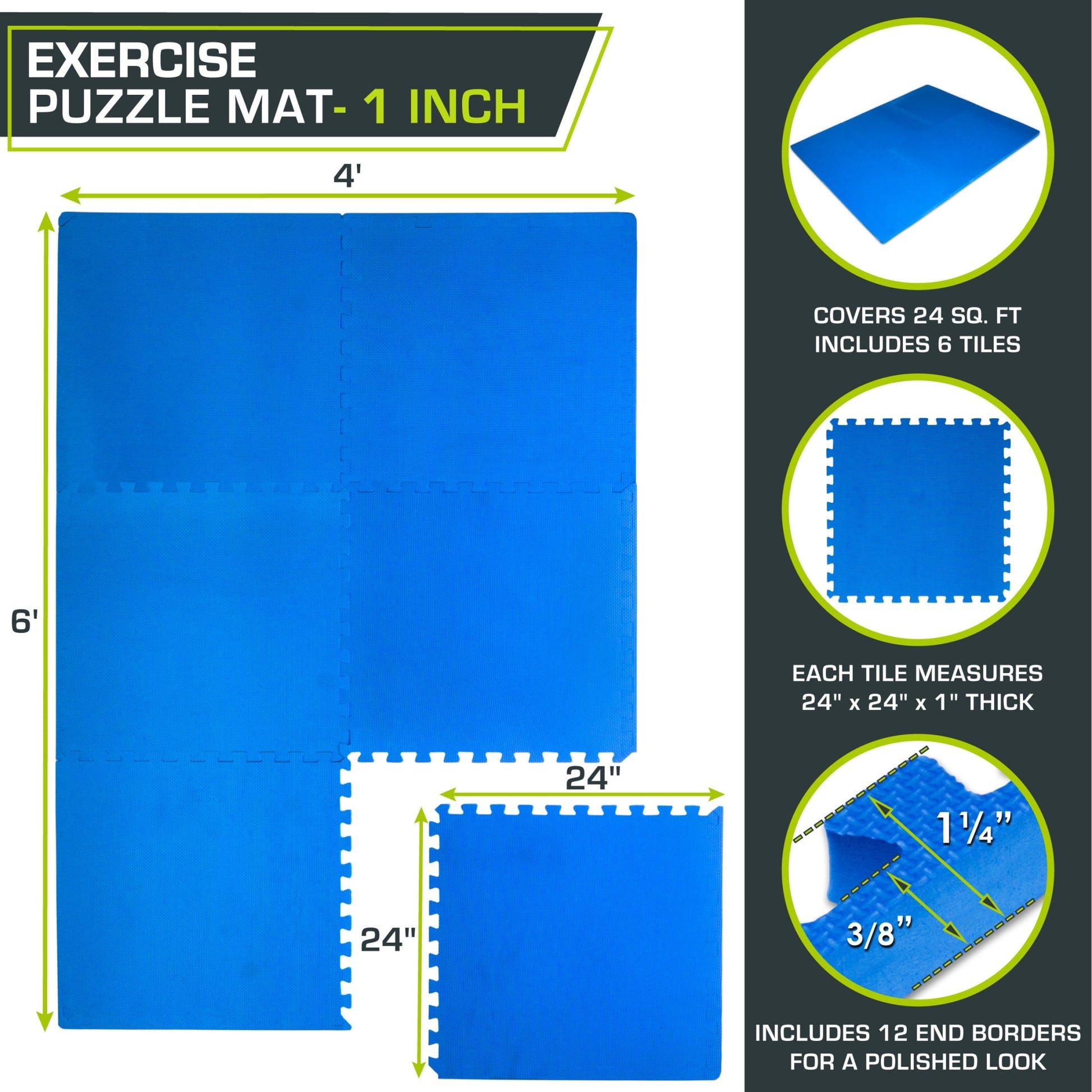  1" Extra Thick Puzzle Exercise Mat
