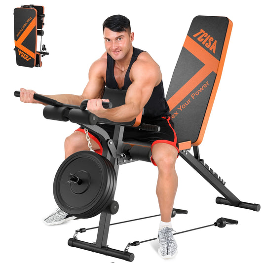 Transform Your Home Workouts with the TCISA Adjustable Weight Bench - Ultimate Versatility for Muscle Building with Leg Extension and Preacher Curl Pad
