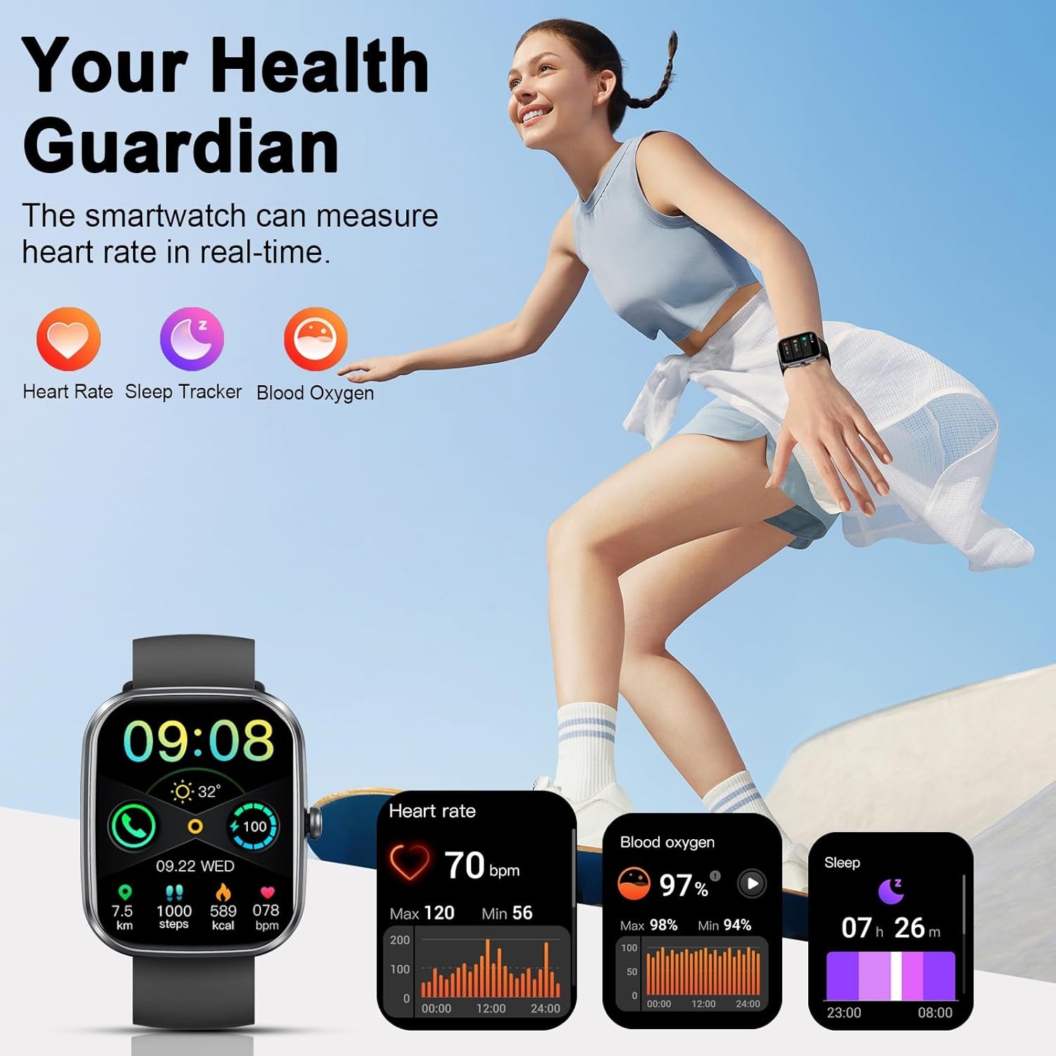 Smart Watch(Answer/Make Call), 1.91" Smartwatch for Men Women, NEW Fitness Watch with 110+ Sport Modes, Fitness Activity Tracke with Pedometer/Sleep Monitor/Heart Rate/Ip68 Waterproof, for Android Ios