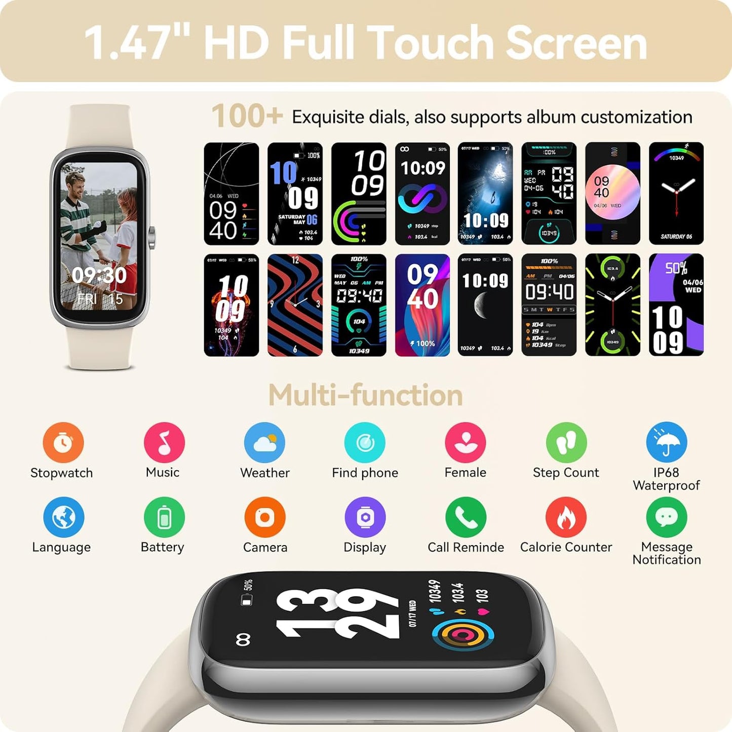 Fitness Tracker Watch with Heart Rate Blood Oxygen Sleep Monitor, IP68 Waterproof Smart Watches, Step Calorie Counter Activity Trackers and Smartwatches for Women Men